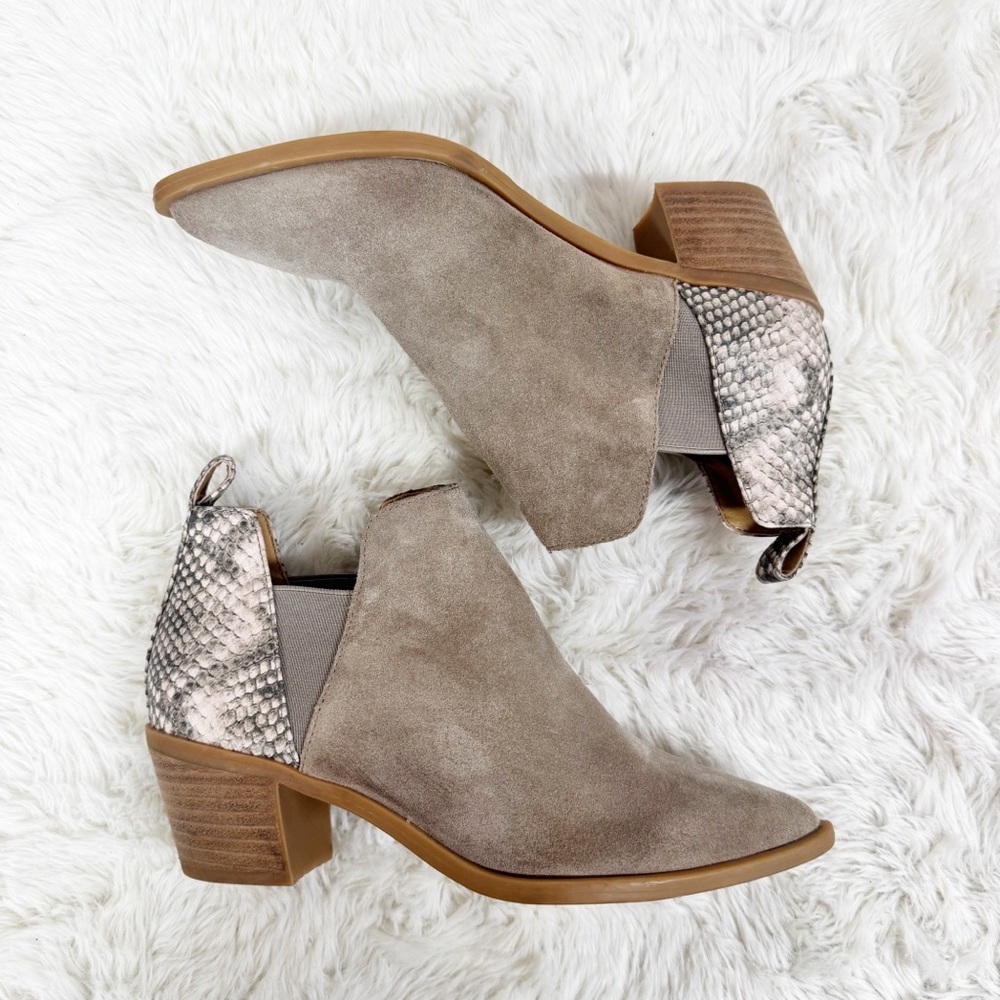 New DOLCE‎ VITA Sonnie Taupe Suede Ankle Boot Bootie Size 7.5 Snakeskin Print - Picture 7 of 14